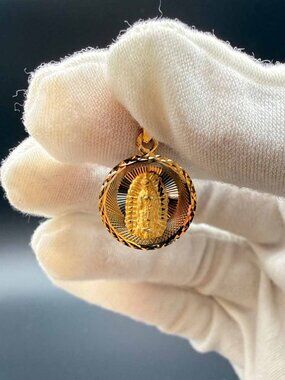 14K Tri Color Gold Religious Stamp Pendant